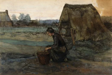 Peasant Woman Kneeling in Front of a Hut